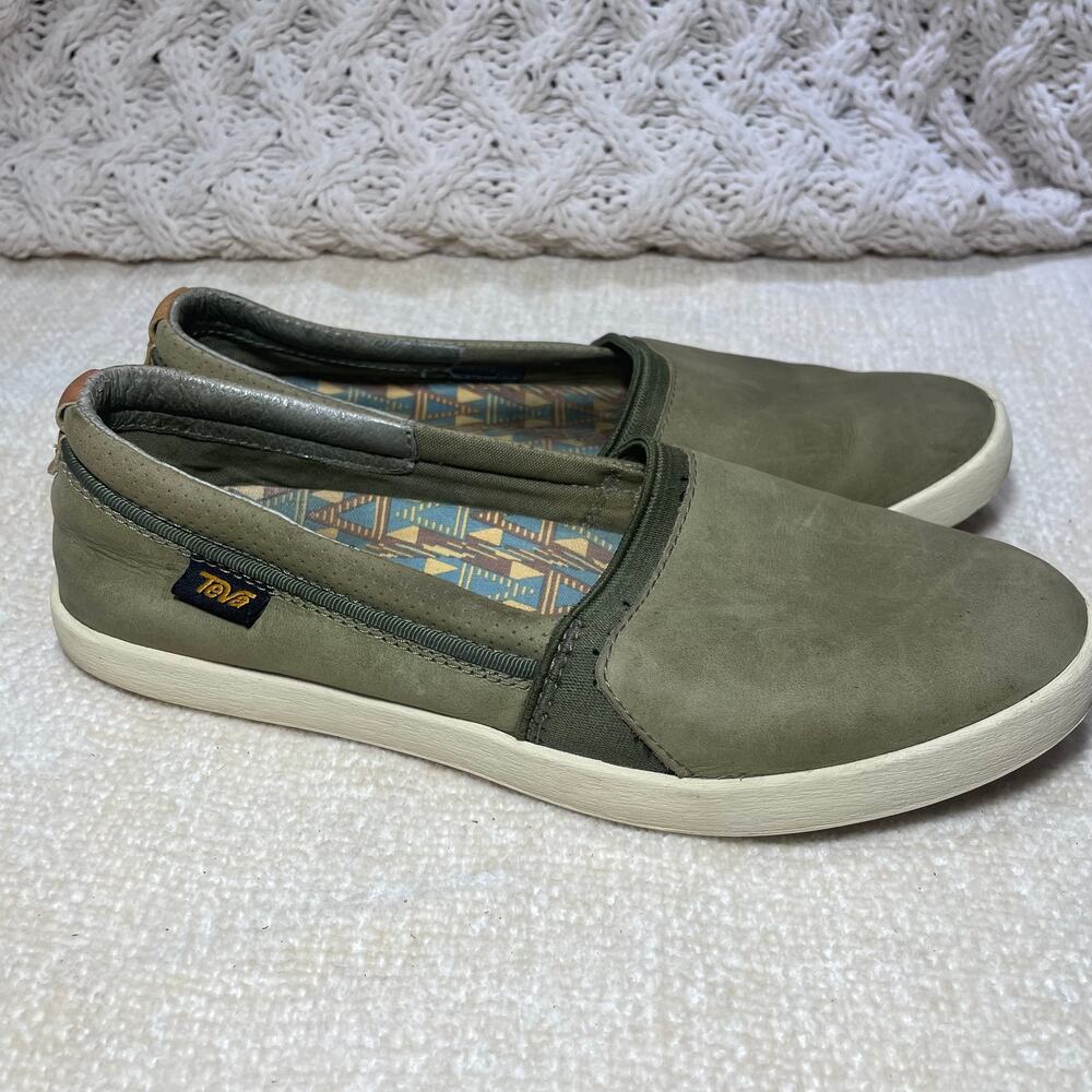 Teva Willow Green Olive Nubuck Slip On Shoes SIZE 6.5 LEATHER